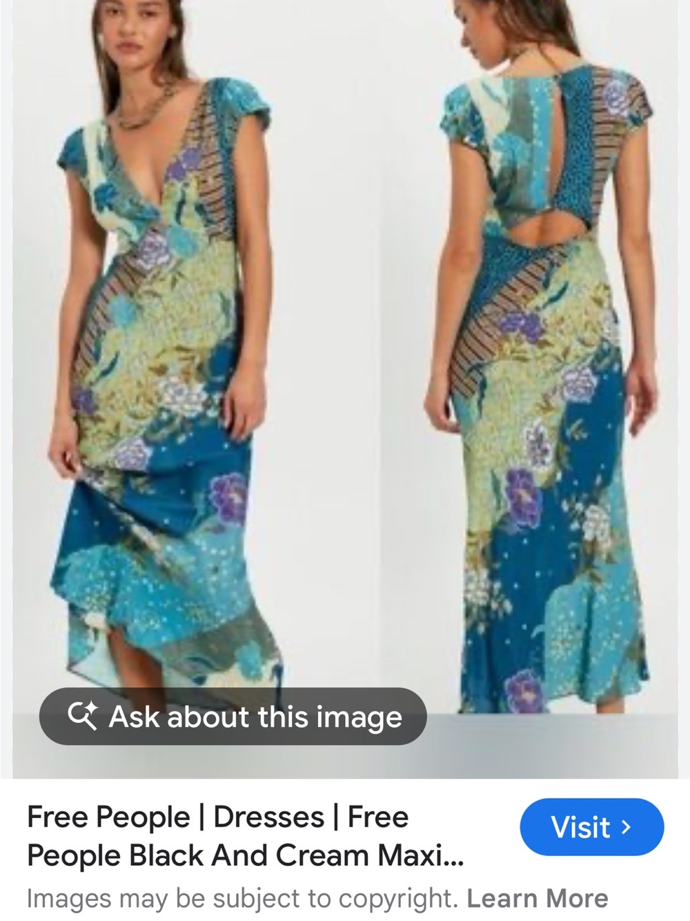 Free People Echo Chamber Teal Floral Maxi Dress NWT!
